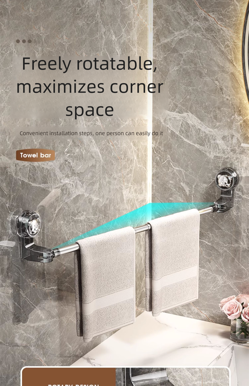 Suction Cup Bathroom No-Drill Telescopic Bar Storage Rack Washroom Bath Towel Organizer Hanger_voghion.com