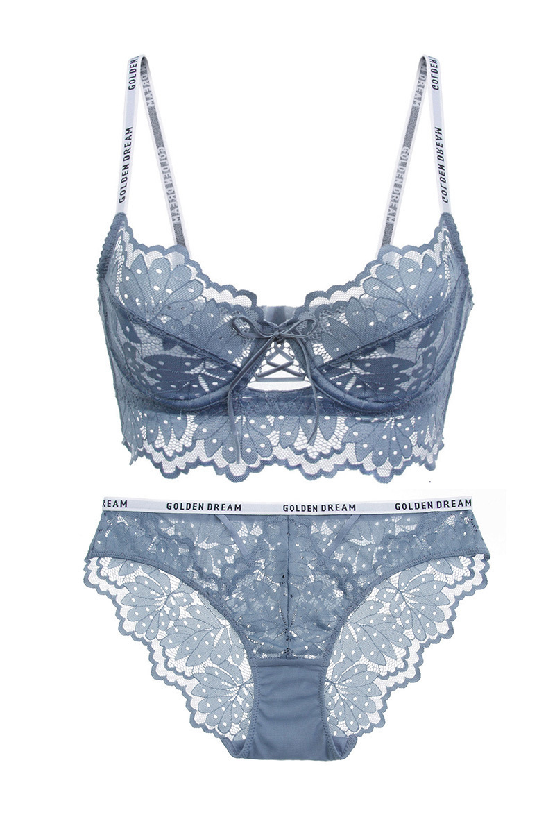 2021 Nuovo Reggiseno Ultra Sottile di Pizzo Sexy con Pietre Lettere Cinghie Stampate Fasciatura Reggiseno e Slip Set di Biancheria Intima da Donna Francese_voghion.com