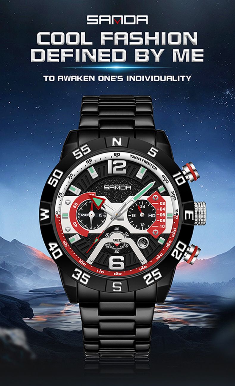 Men's Watch Business Six-pin Waterproof Calendar Men's Watch Timing Multi-functional Quartz Watch_voghion.com