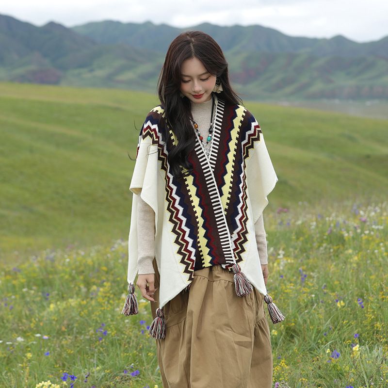 Summer Shawl For Air-conditioned Room, Tassel Travel Shawl, Ethnic Style Shawl With Dress, Women's Accessories 2025 New_voghion.com