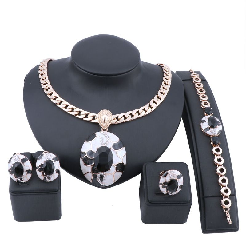 Fashion Women African Beads Trendy Party Costume Gold Color Crystal Necklace Earring Jewelry Sets_voghion.com