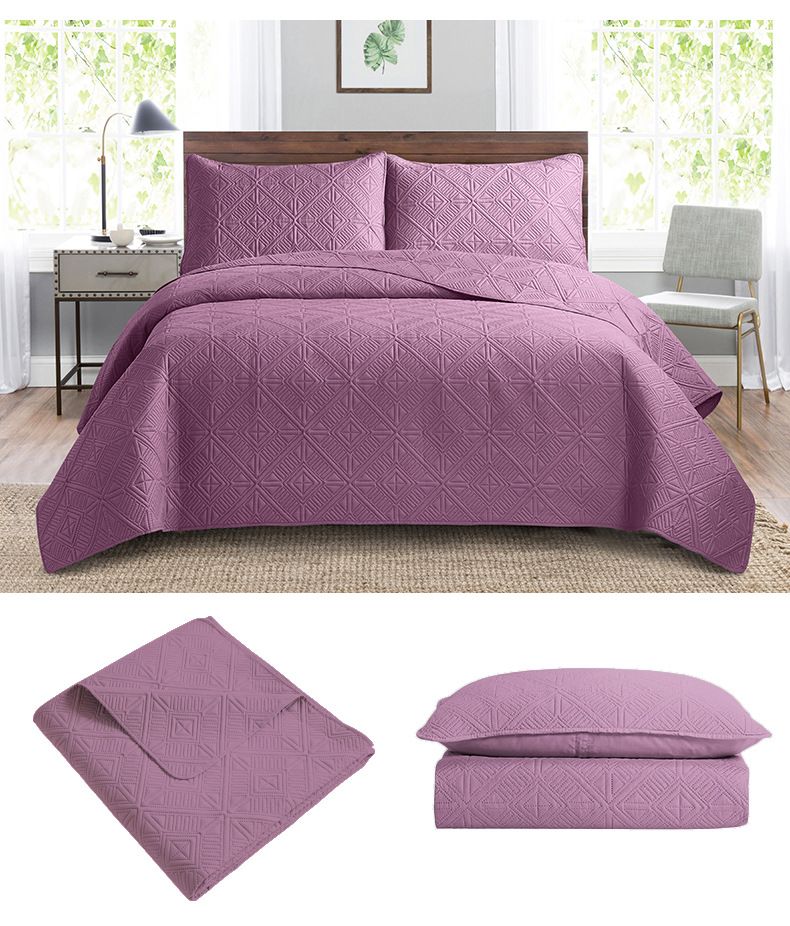 Quilted Bedspread Set 3-Piece Ultrasonic Embossed Reversible Cover With Cotton Filling Machine Washable Luxury Bedding_voghion.com