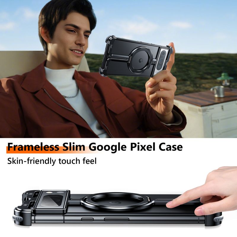 Applicable To Google Pixel 9proXL/Fold/9Pro/9 Mobile Phone Case, Metal Hollow Magnetic Bracket Protective Case_voghion.com