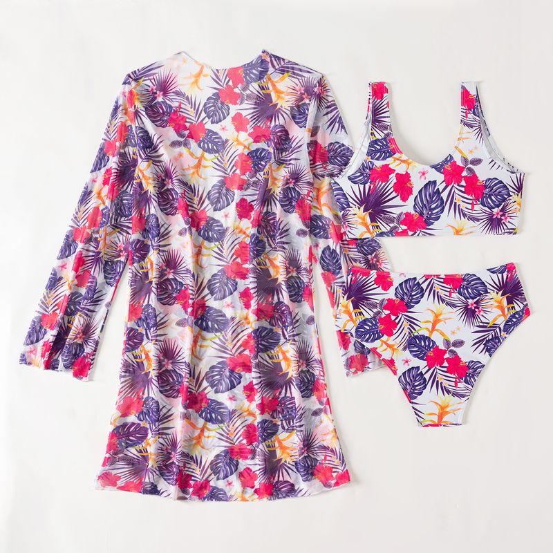 Clothing Fashion Multi Color Printed Bikini Mesh Three Piece Women's Swimsuit_voghion.com