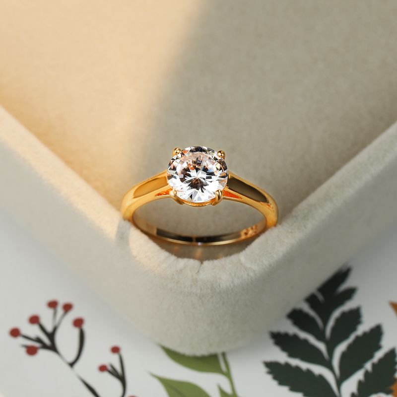 Moda semplice femminile bianco cristallo pietra gioielli oro colore fedi nuziali per le donne zircone rotondo anello di fidanzamento sottile_voghion.com