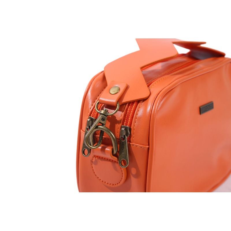 Borsa a mano quadrata piccola da donna in PU impermeabile con cerniera e tracolla, nuova borsa per il trucco a doppio strato_voghion.com