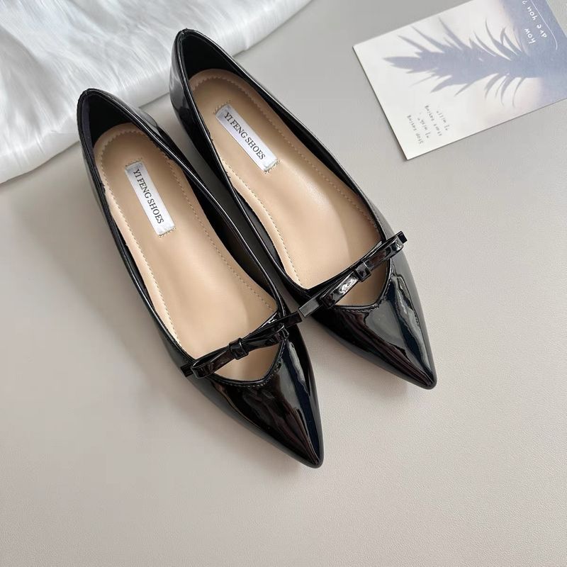 Versione in pelle di pecora ~ Scarpe da sera a punta con fiocco in vera pelle, altezza piccola, a forma di V, temperamento dolce_voghion.com