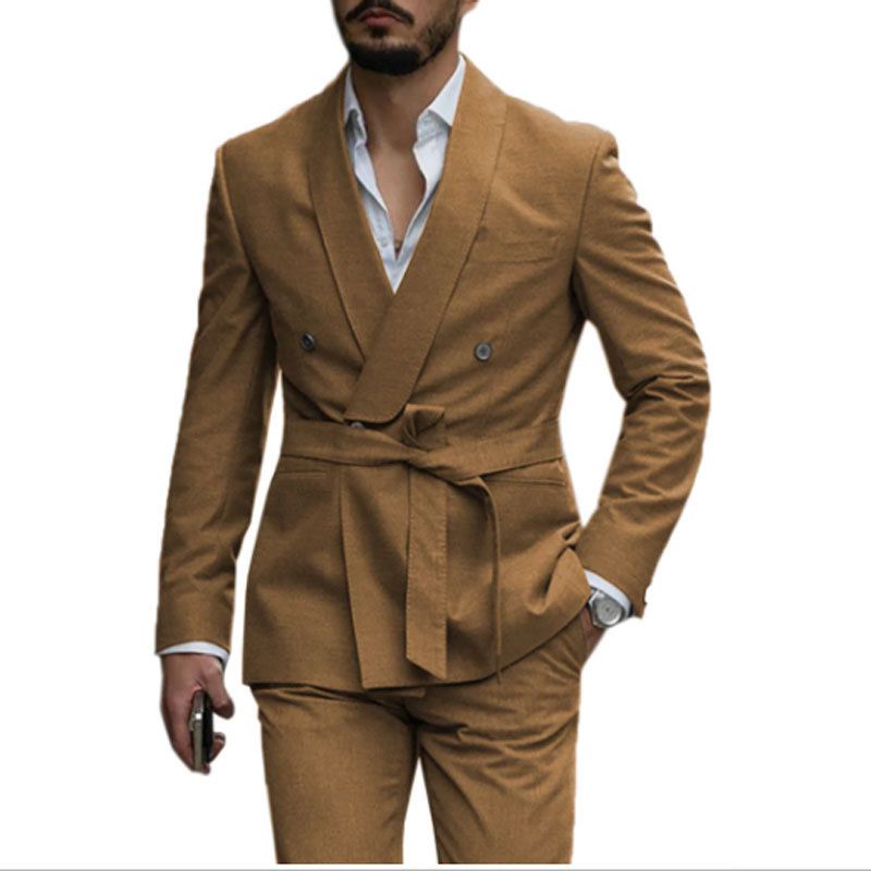 Erkek Giyim Erkek iki parçalı takım elbise kemer tarzı erkek takım elbise slim fit elbise seti_voghion.com