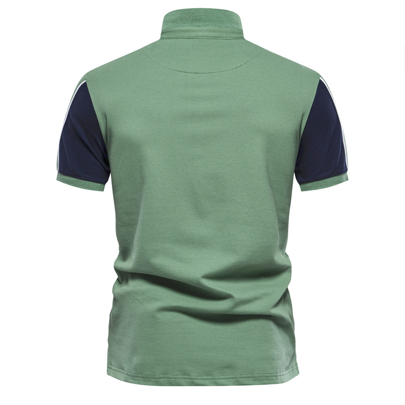 Spring/Summer New Collection With Polo Collar Simple Fashion Color Blocked Casual Men's Short Sleeved T-Shirt_voghion.com