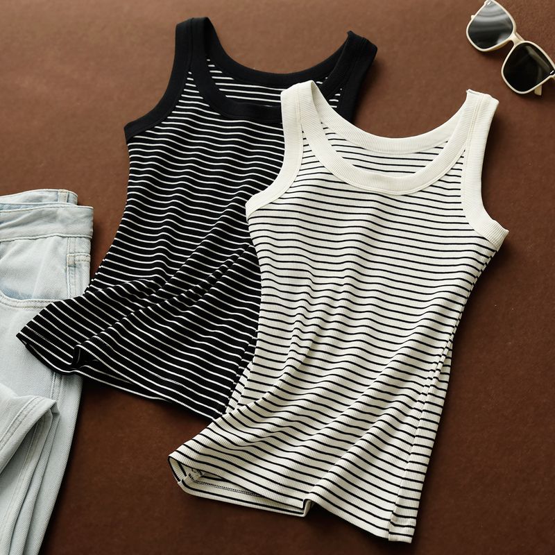 Use Good Materials Pure Cotton Striped Camisole Vest For Women Summer New Style To Cover Side Breasts All Match Outer Wear Inner Wear Bottoming Top_voghion.com