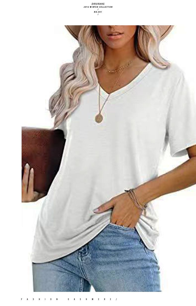 T-shirt casual da donna a righe con scollo a V e maniche corte_voghion.com