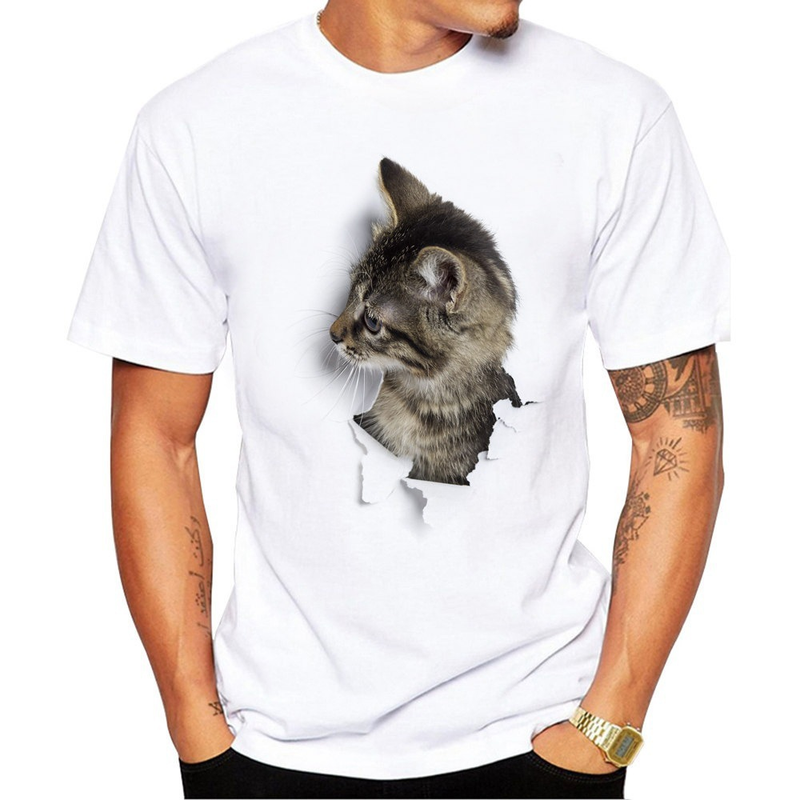 Men's Clothing 3D cat pattern printed men's T-shirt with printed short sleeves_voghion.com