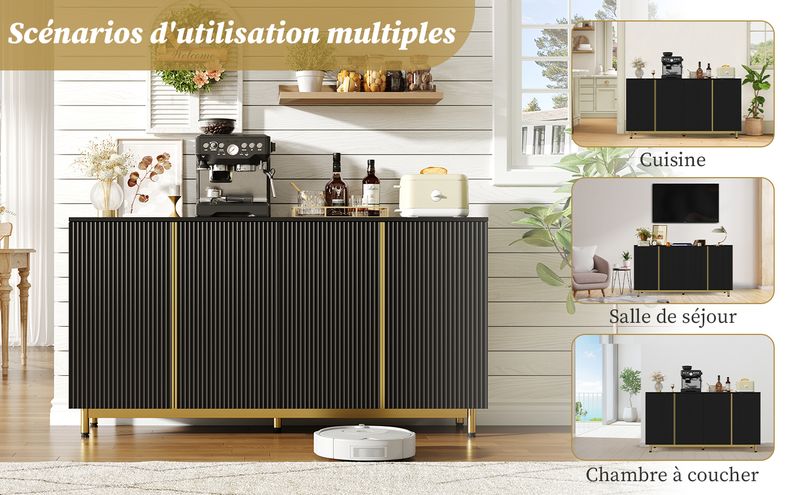 Credenza Schwarz 150cm Mit Wellenförmigen Türen, Verstellbaren Füßen Für Esszimmer_voghion.com
