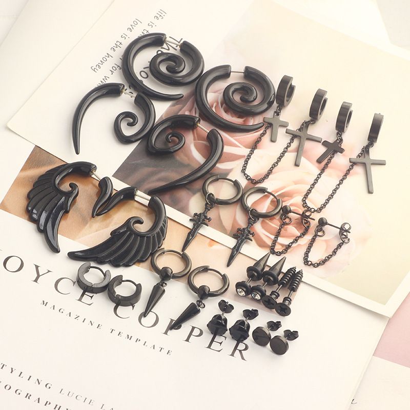 Ohrstecker Herren Modische personalisierte Herrenohrringe Schwarze Ohrringe mit Ohrlöchern Set Herren Temperament Ohrringe_voghion.com