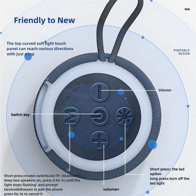 Głośnik Bluetooth SH309 z tkaniny, kolorowe oświetlenie, mała bateria, nowy dźwięk, jazda na świeżym powietrzu, sport_voghion.com