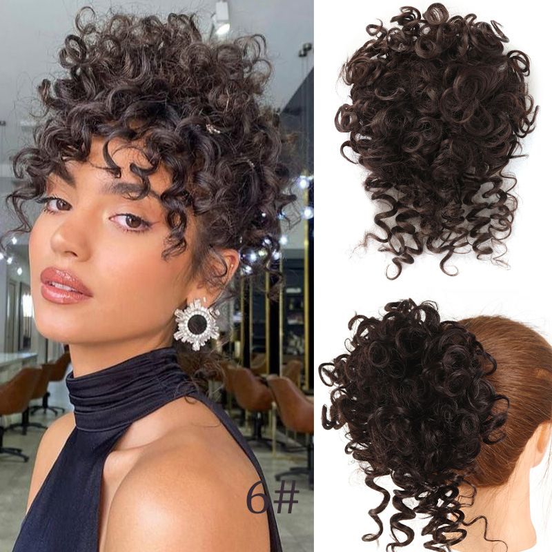 Lockiger, gewellter Dutt, Zugseil, Chemiefaser, synthetische Perückenverlängerung, chaotischer Dutt, Haar-Accessoires, flauschige Perückentasche_voghion.com