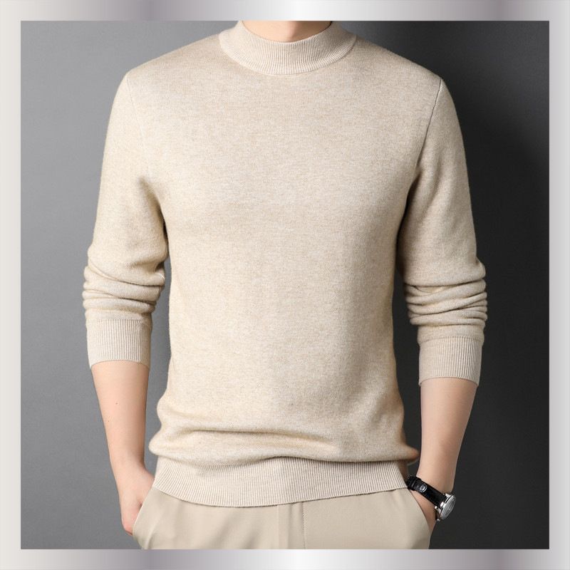 Neuer einfarbiger Halbrollkragenpullover im Frühling und Herbst, gestrickt, Slim Fit für junge Männer, Basisschicht-Pullover, Herrenbekleidung_voghion.com