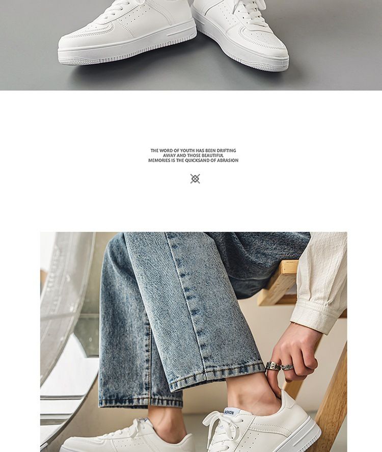Scarpe da ginnastica casual da uomo, traspiranti, con punta tonda, bianche, basse, con lacci, per studenti estivi, scarpe sportive bianche pure_voghion.com