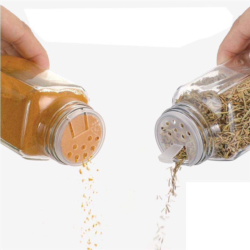 Kruidenset met bamboe deksel, vierkante glazen fles 120 ml voor het strooien van peper, kruidenpotje_voghion.com
