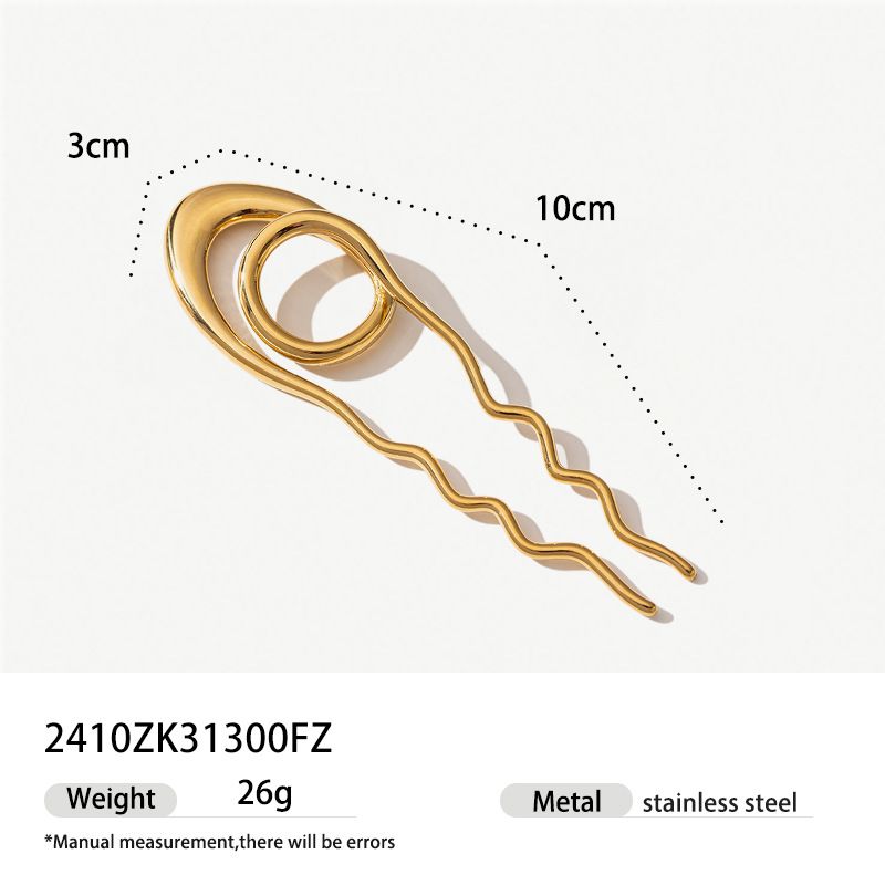 forcina per capelli alla moda in acciaio inossidabile placcato oro che non sbiadisce, accessori per capelli ad anello ondulato_voghion.com