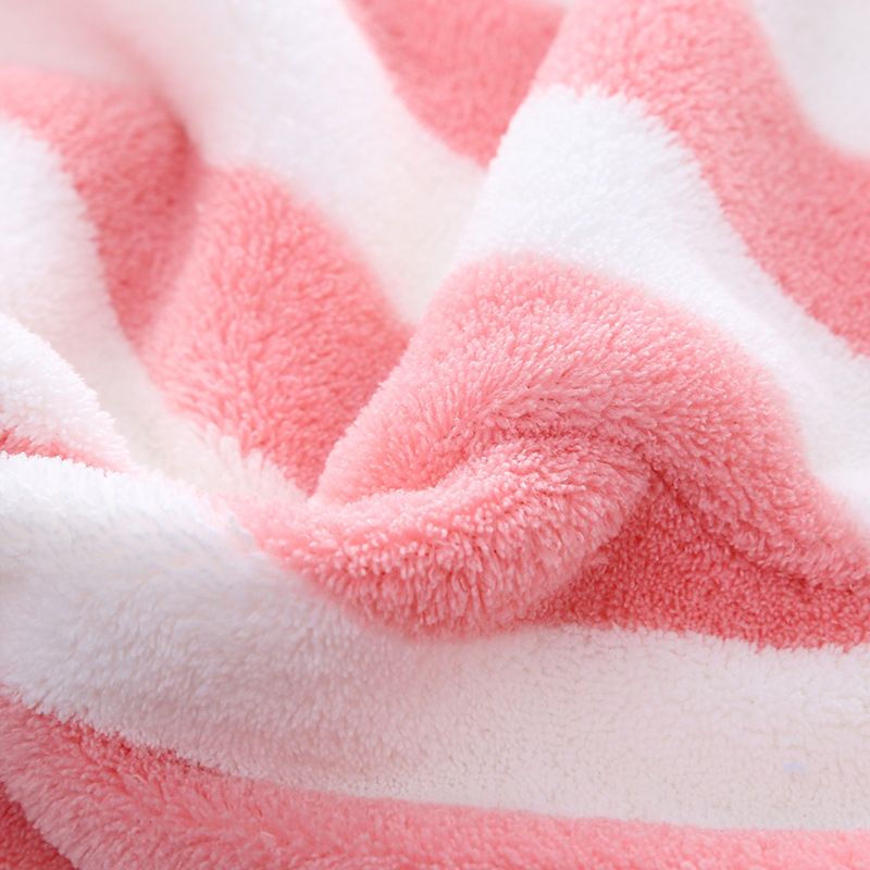 Asciugamano per capelli in morbido pile corallo – Turbante per capelli assorbente ad asciugatura rapida per donne e uomini, comoda cuffia da bagno con motivo a righe (rosa/grigio/marrone)_voghion.com