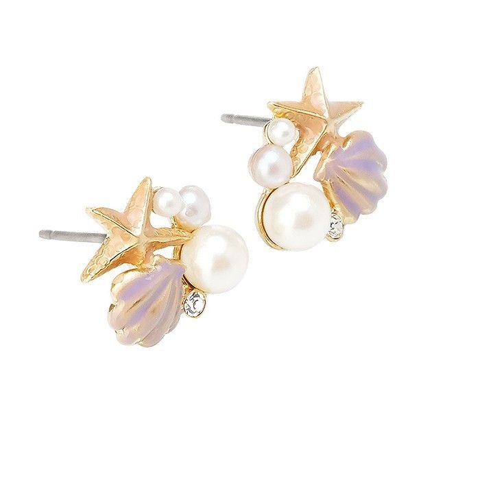 Orecchini pentagramma a forma di stella marina con conchiglia di alta qualità per donna, Akoya, Giappone_voghion.com