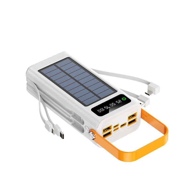 Batterie externe solaire avec câble intégré, 50 000 mAh, grande capacité, portable, pour l'extérieur_voghion.com