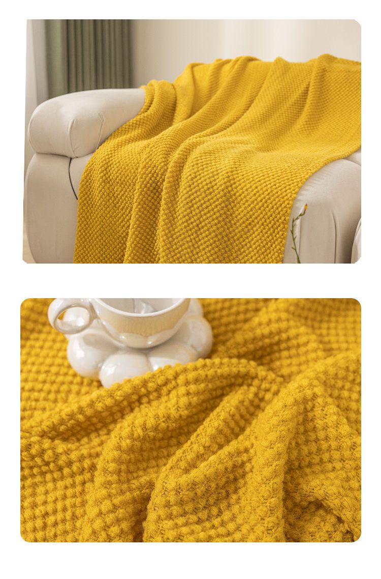 "Coperta morbida in maglia a bolle, leggera, in stile nordico, per divano, ufficio, pisolino e arredamento da letto - Colori solidi con nappe"_voghion.com