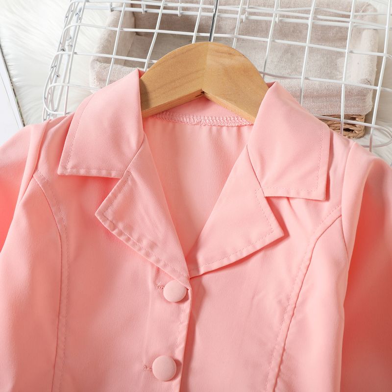2024 Girls' Spring and Autumn New Style Solid Color Western style Collar Jacket, Suit Top, Coat, Shorts Set_voghion.com