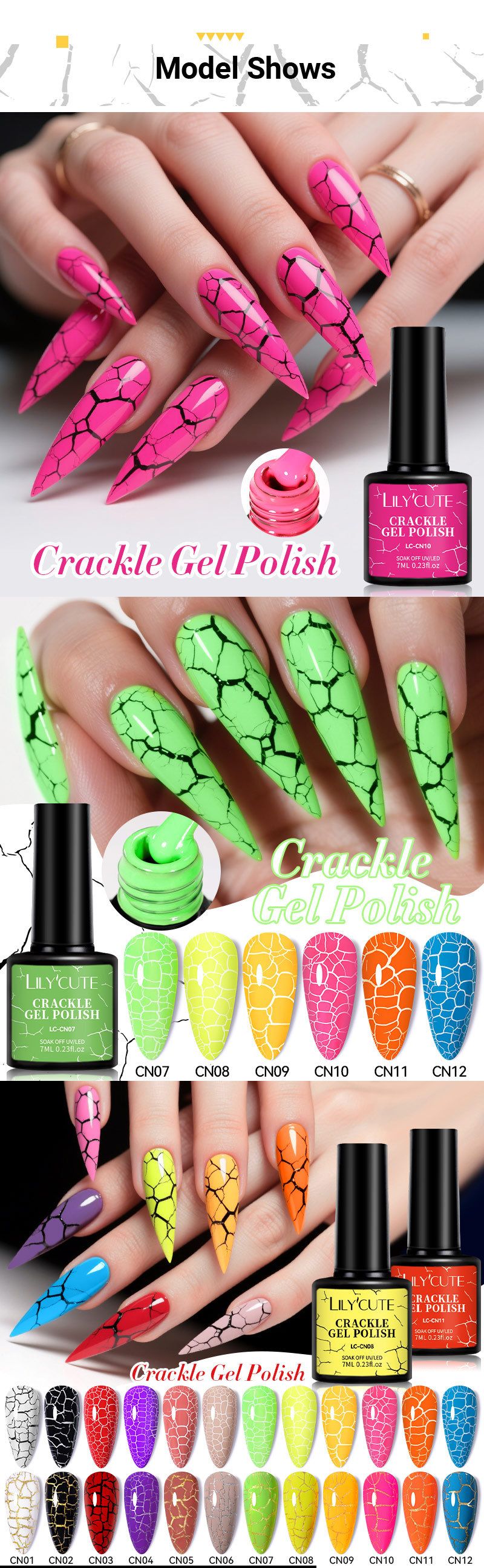 LILY‘CUTE Fluoreszierendes Crackle-Gel – Morandi Hochsättigendes Crackle-Nagelkunst-Gel für UV/LED-Maniküre_voghion.com