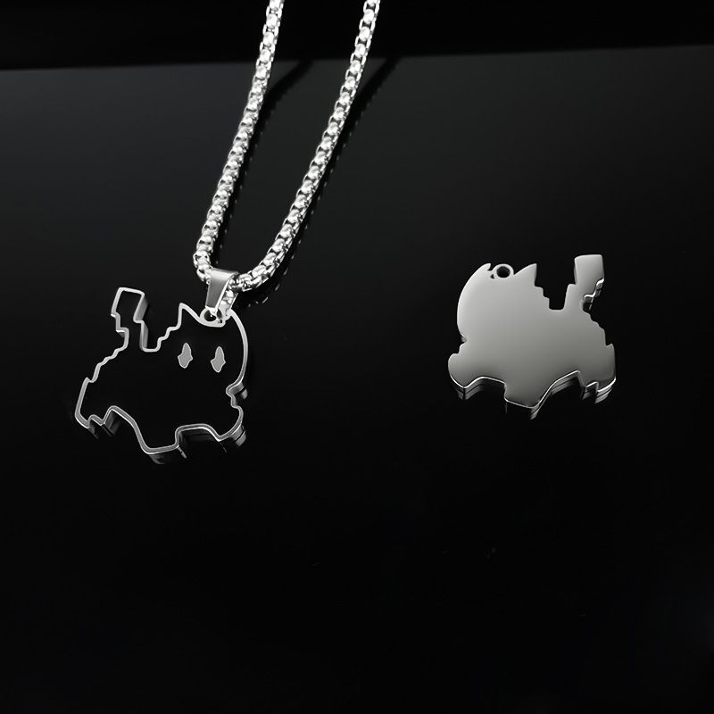 collana in acciaio inossidabile con gatto nero e fulmine in stile street in vendita calda, versatile, carina, coppia, design di nicchia, gioielli_voghion.com