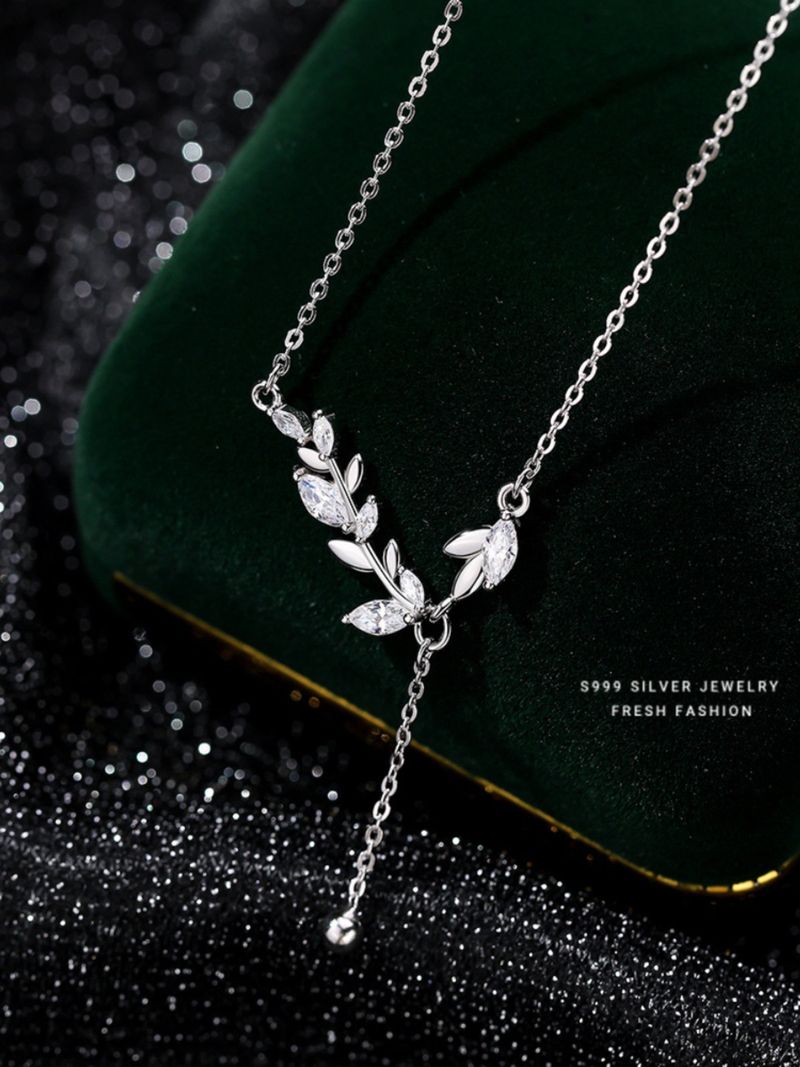 S999 Wheat Ear Tassel Necklace for Women, Sweet Elegant, Small and Fresh collarbone Chain, Pure Silver Necklace,_voghion.com