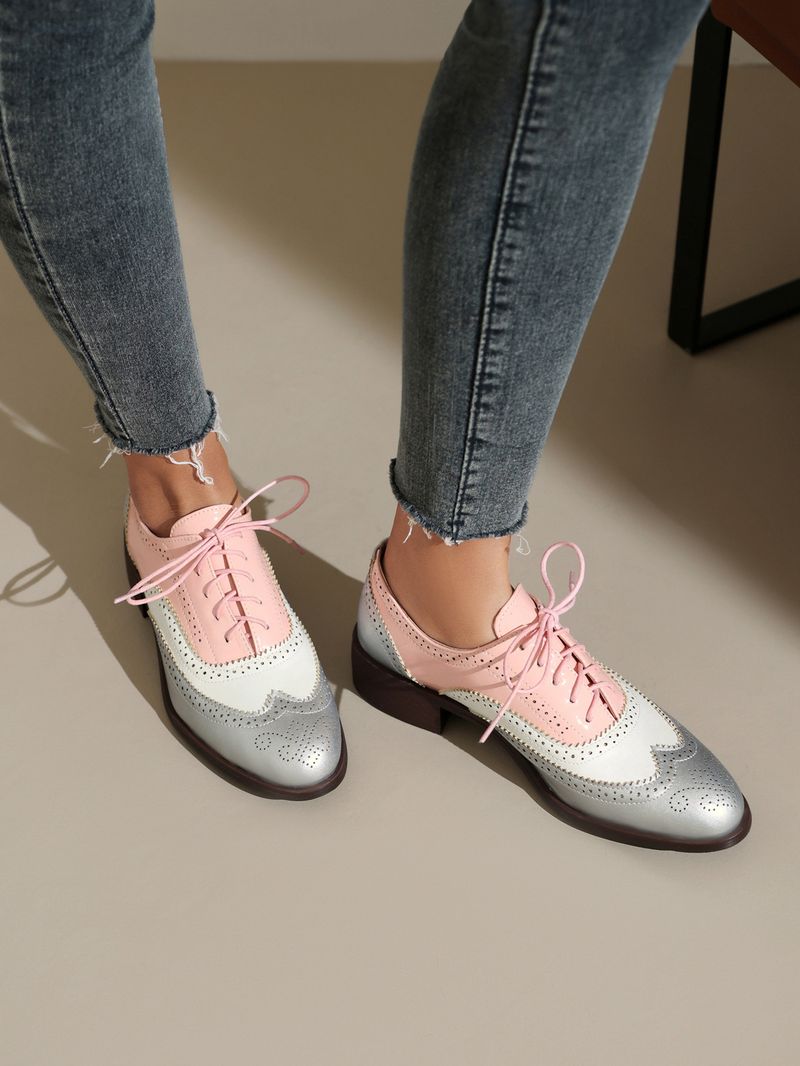 Plus-size lente enkel schoenen vintage Britse kleur contrast Braddock diepe veterschoenen damesschoenen_voghion.com