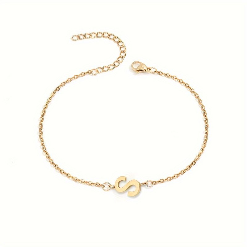 1pc Letter Shape Beads Thin Chain Bracelet, Simple Minimalist Hand Chain Unisex Jewelry Decoration_voghion.com