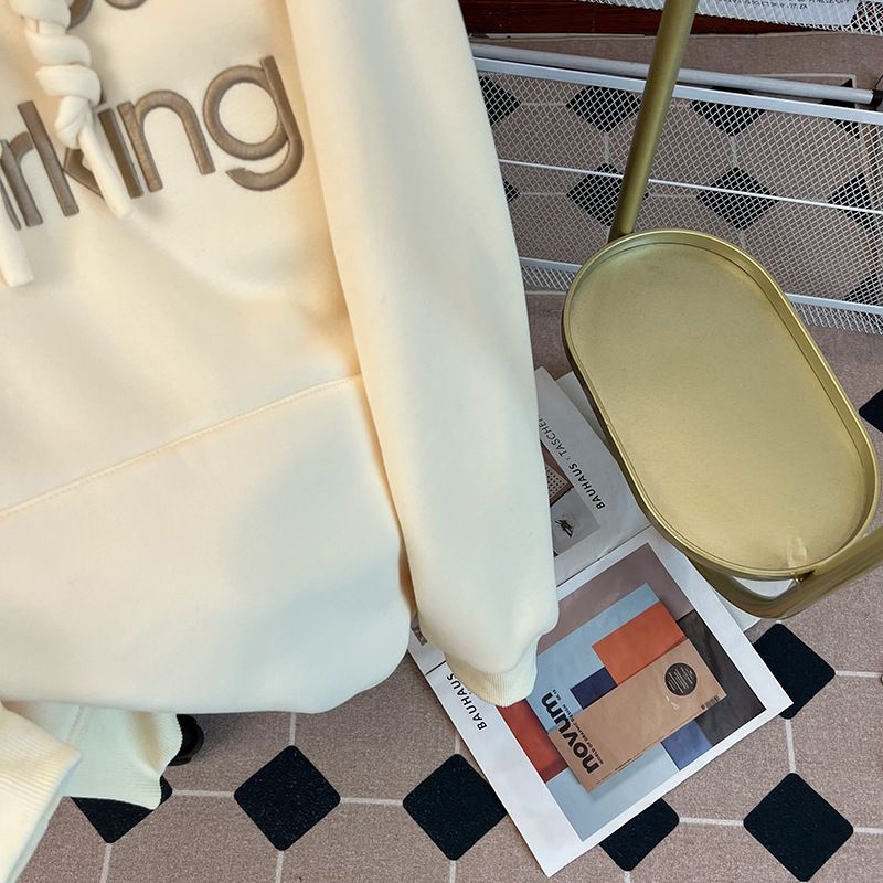 Women's Clothing plush sweatshirt with embroidered flowers for autumn and winter warm tops, thickened and loose large size women's hooded sweatshirt_voghion.com