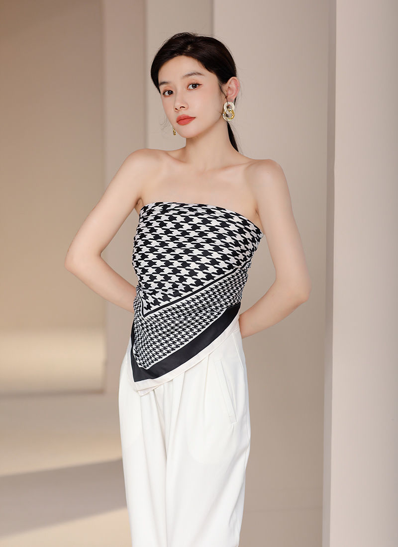 Silk Scarf Women's Spring and Autumn Fashion Versatile Thousand Bird Checker Square Scarf Hair Band 2021 Summer Thin_voghion.com