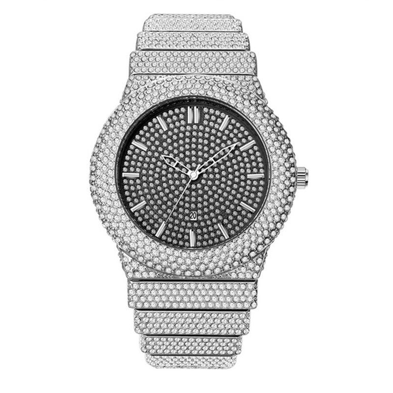 Luxuriöse Hip-Hop-Herrenuhr mit Diamantakzenten und Gold-Finish – Datumsanzeige, Quarzwerk, modisches Statement, Hip-Hop-Diamant, Luxus, goldenes Datum_voghion.com