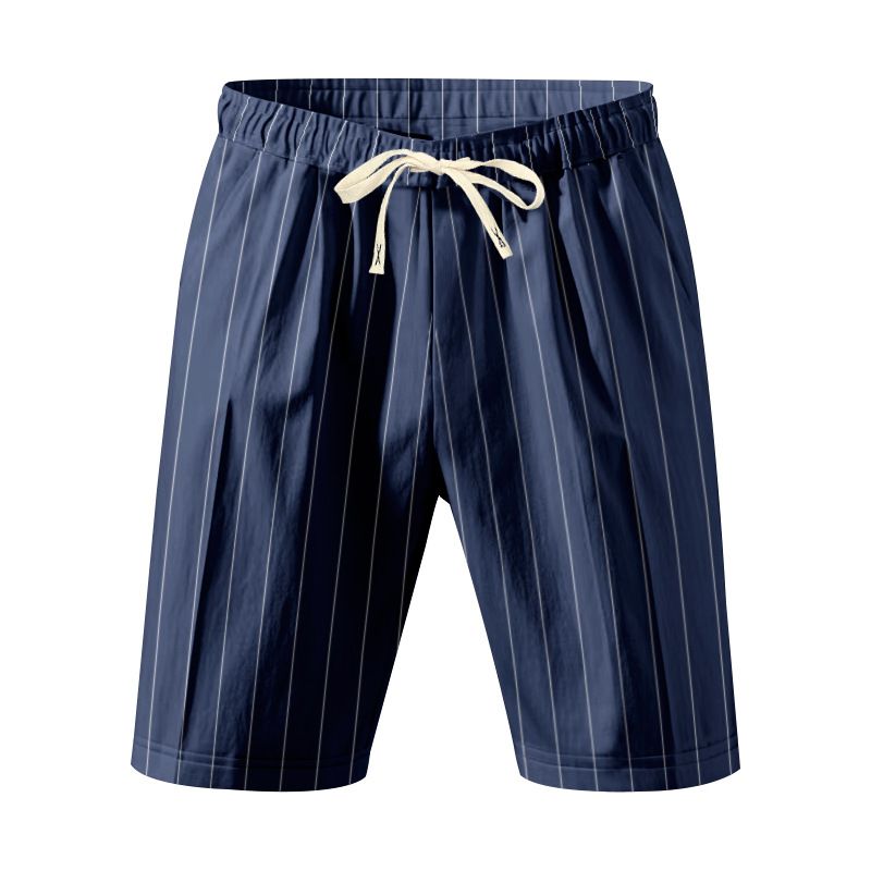 Pantaloncini da spiaggia estivi in stile americano, larghi, traspiranti, in lino, a righe verticali, con lacci, da uomo, alla moda, a 5 punti_voghion.com