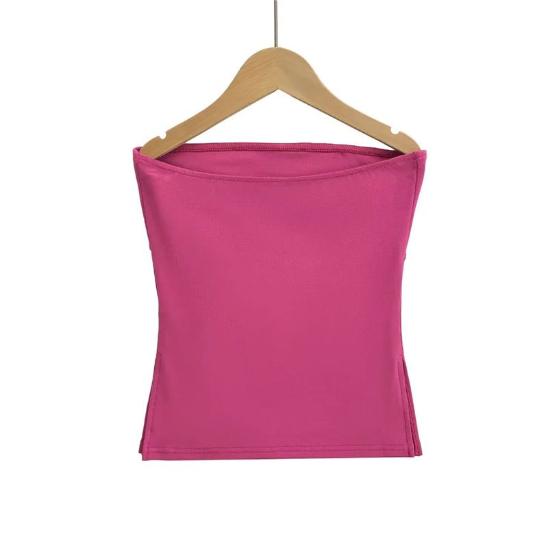 Top de doble abertura con dobladillo 24 HGZ para mujer, color liso, sin tirantes, corte ajustado._voghion.com