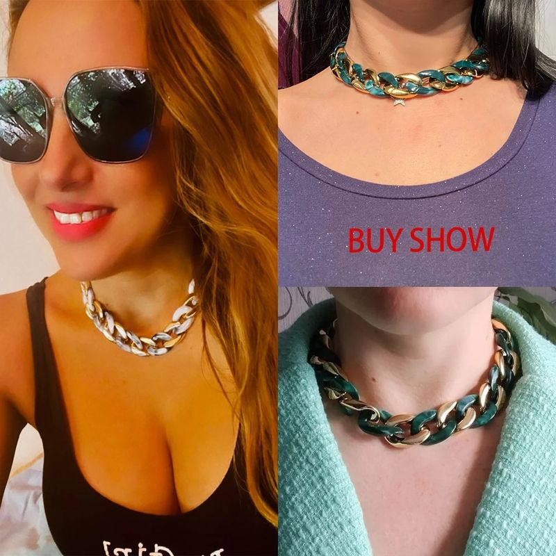Accessori Collana estiva arcobaleno in acrilico con catena colorata punk cubana di grande successo_voghion.com