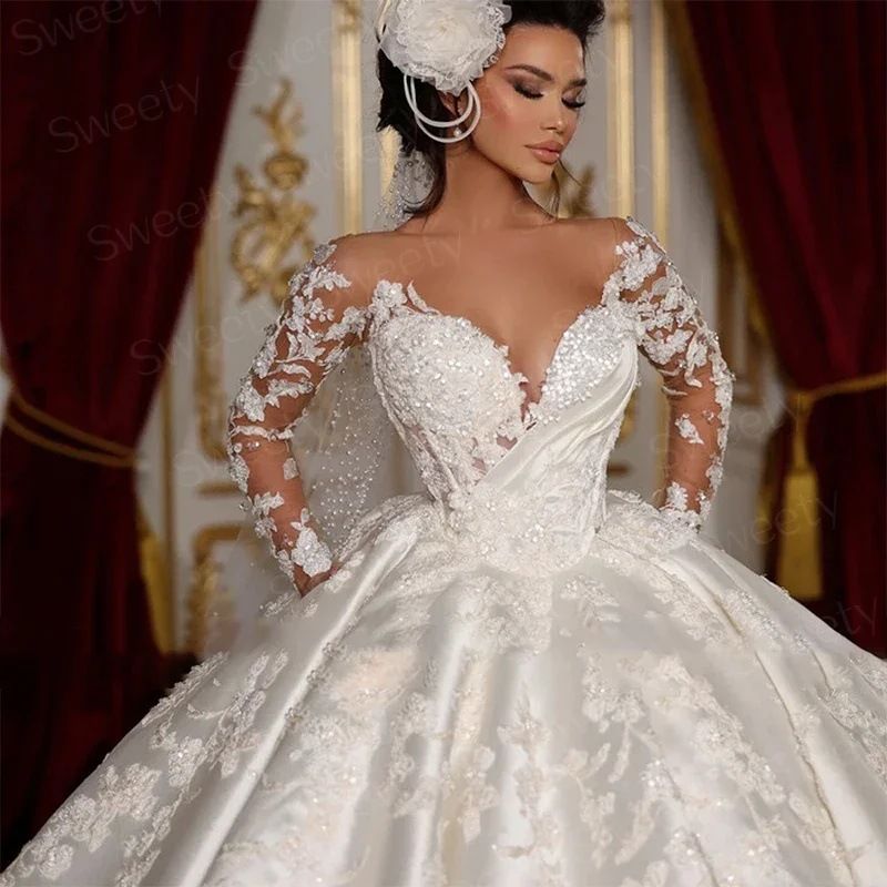 Elegant Long Sleeve Wedding Dress With Cathedral Train – Luxurious A-Line Bridal Gown, Slimming & Flattering Fit For Bride_voghion.com