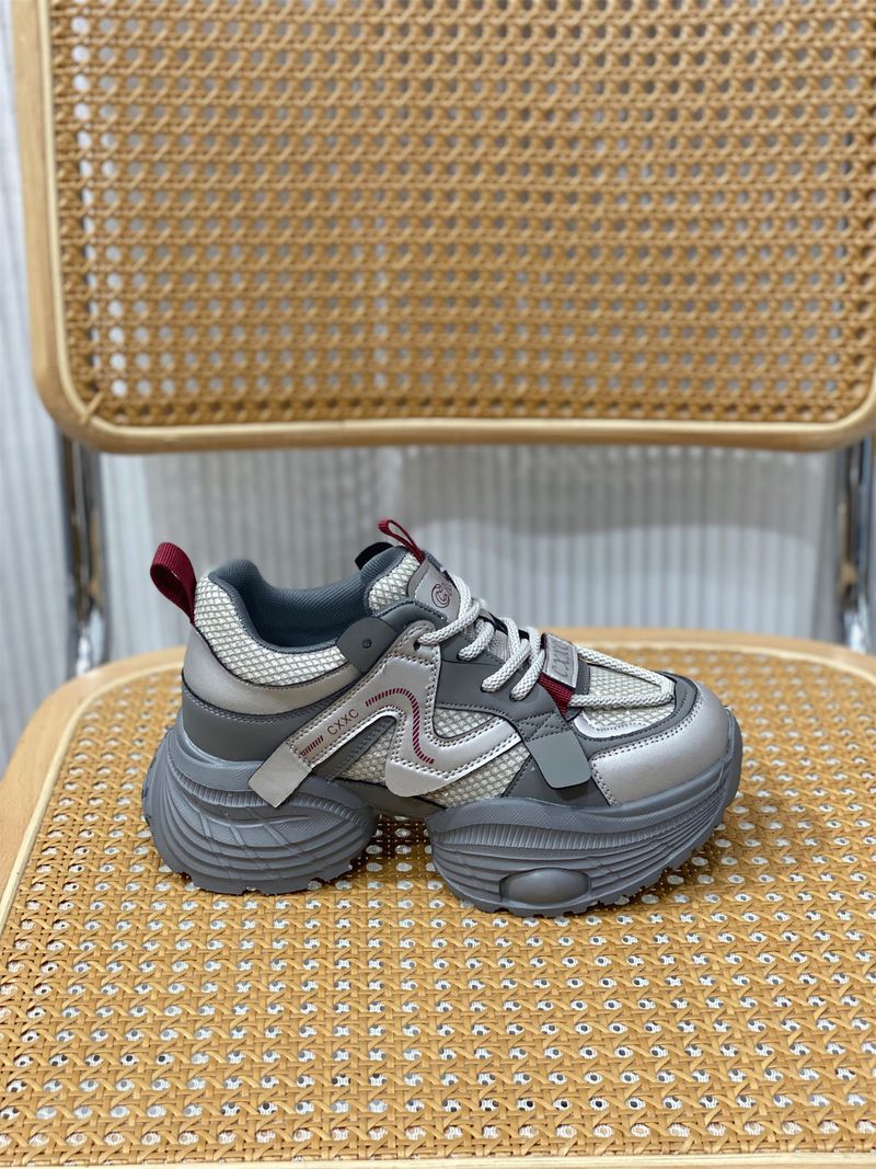 Authentic Leather Clunky Sneakers Women's 2025 New Arrival Spring & Fall Height Increased 5cm Casual Shoes Lightweight_voghion.com