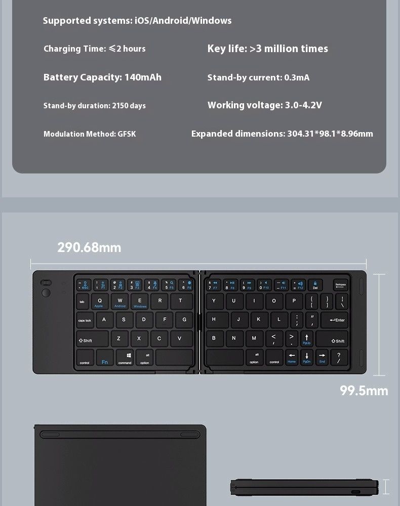 Heiß verkaufte dreifach gefaltete Tastatur, kabellos-Bluetooth-faltbare kleine Tastatur, geeignet für Desktop-Computer, Laptop-Tastaturen, Maus-Sets_voghion.com
