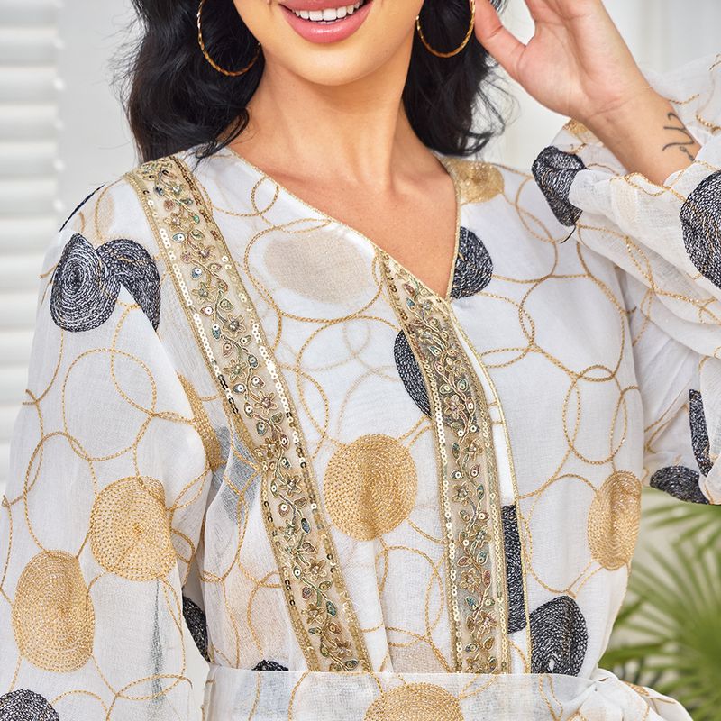 Damklänning med paljetter och tofshänge, muslimsk morgonrock, lång kjol, abayas för kvinnor_voghion.com