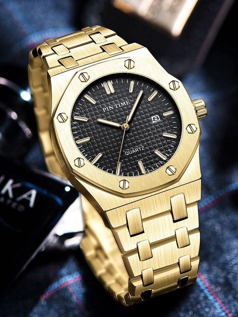 Orologio da uomo in acciaio al quarzo impermeabile ottagonale di alta qualità con cinturino in pelle AP, marchio svizzero, per uomo_voghion.com