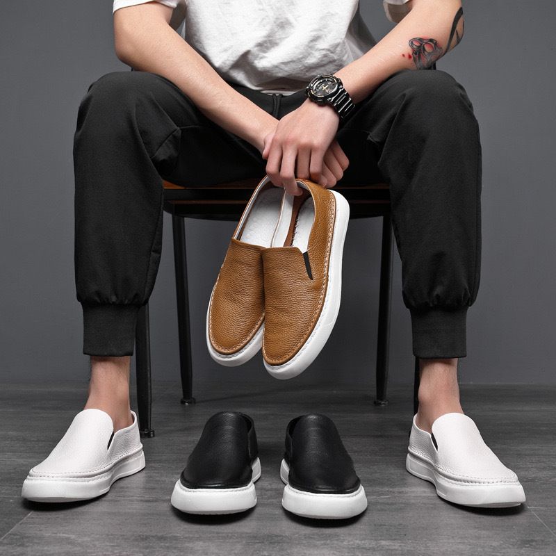 Unbeatable Quality Men's 2025 New Board Trendy One Step Lazy Le Fu Comfortable Leather Casual Shoes_voghion.com