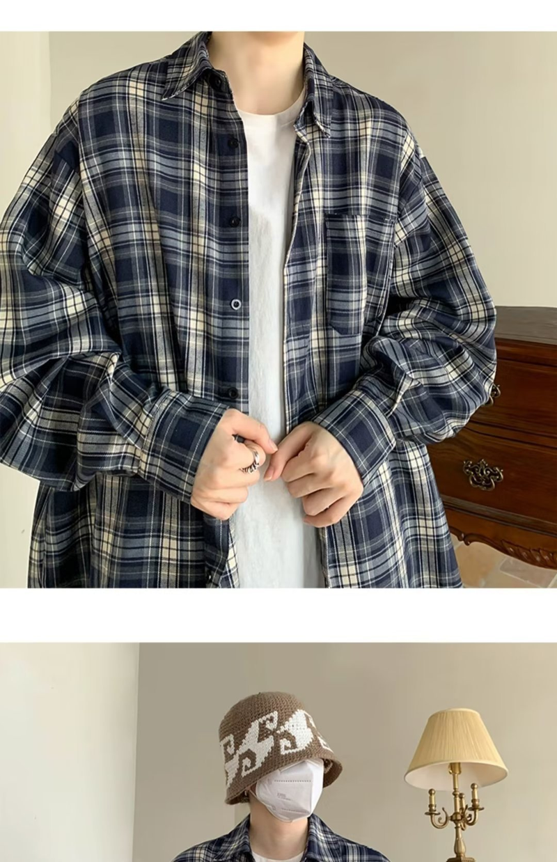 Vintage-Karohemd – Übergroßes Langarm-Leinengemisch, atmungsaktiv und knitterfrei, minimalistisches Freizeitoberteil (M-5XL, Herbst-Essential)_voghion.com