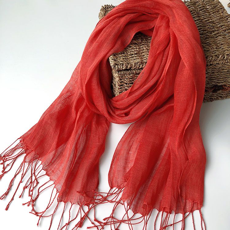 Pure Linen Thin Solid Color Multi color Fresh and Elegant Beach Scarf Women's Versatile Sunscreen Shawl_voghion.com