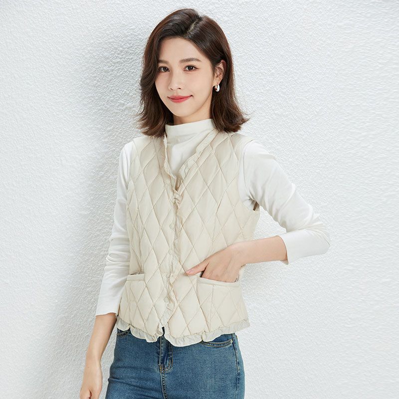 Veste d'hiver Siyu légère à col en V pour femme, 90 % duvet à motif diamant_voghion.com