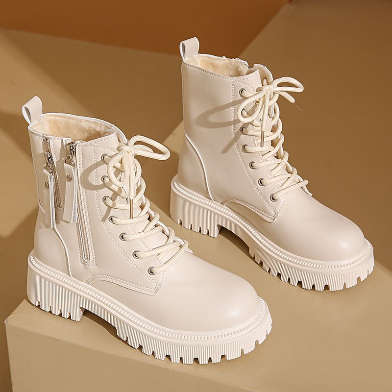 Vendita calda scarpe da donna con lacci autunno punta rotonda piattaforma solida impermeabile barile corto grande taglia nudo_voghion.com